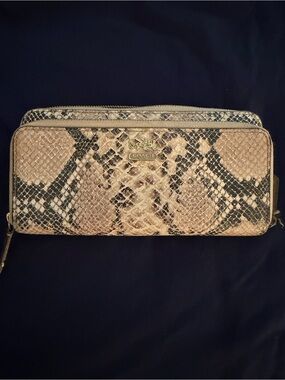 Coach Snake-Print Zip Wallet in Beige and Black